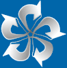 DTC logo, a white rose as a folded protein structure